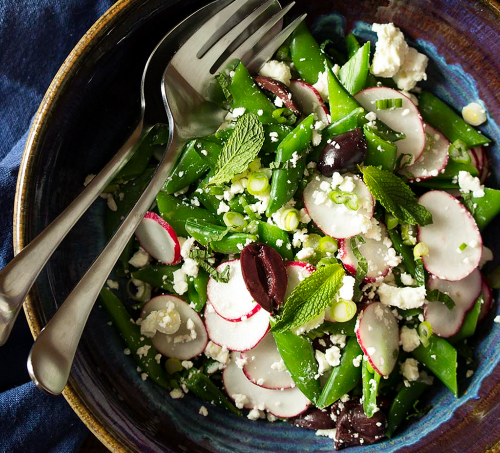 Chopped Greek Salad with Radishes and Snap Peas